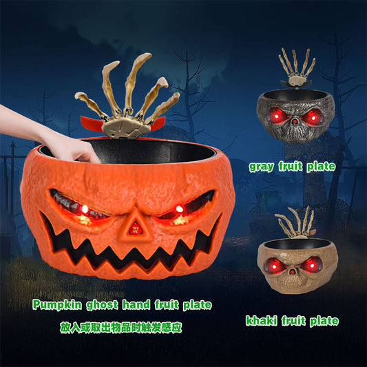 Halloween Candy Bowl | Plastic Pumpkin Bowl With Motion Activated Hand |Halloween Pumpkins Bowl For Trick-or-Treaters Party