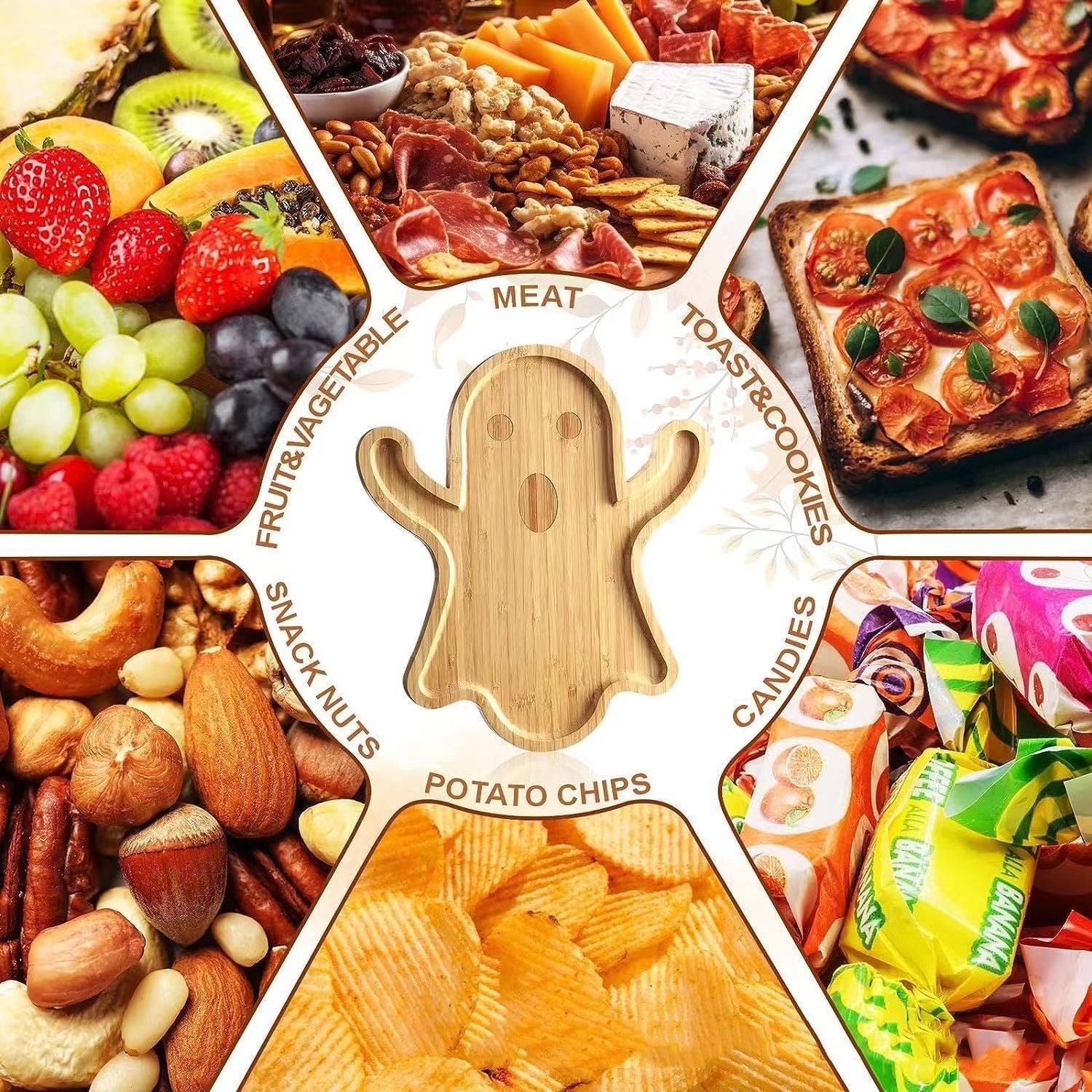 Halloween Ghost Wood Pan Plates| Bamboo Wood | Cheese Platter Tray For Candy Cookie