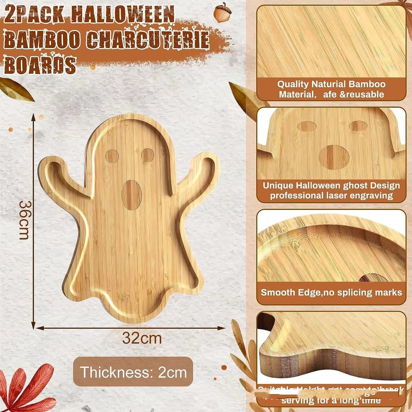 Halloween Ghost Wood Pan Plates| Bamboo Wood | Cheese Platter Tray For Candy Cookie
